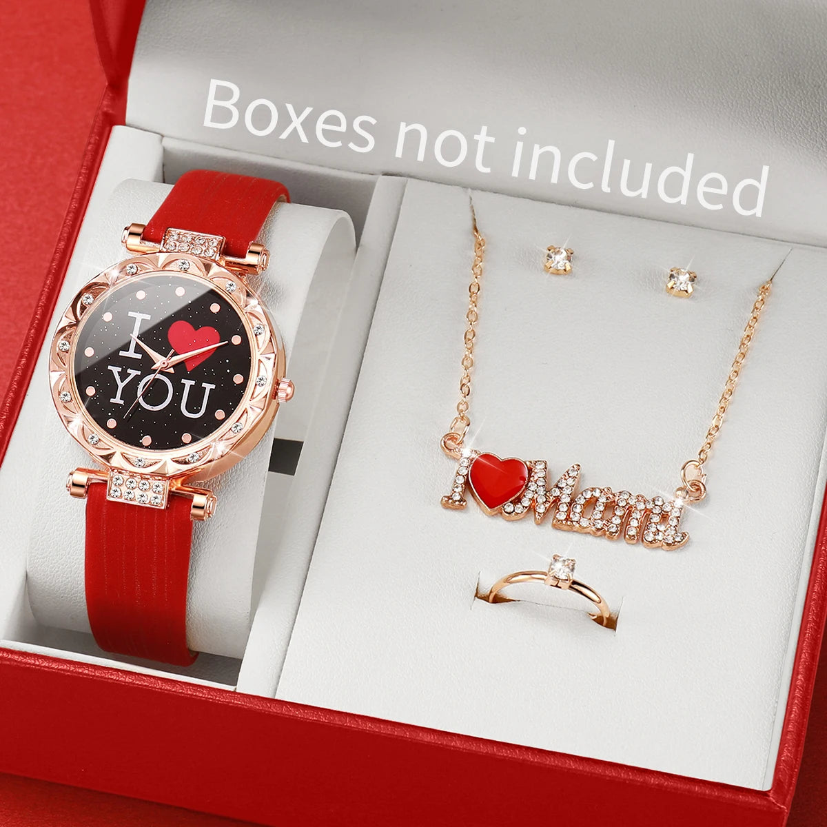 5 pçs/set moda feminina relógio strass pulseira de couro relógios de quartzo conjunto de jóias de diamante presente para a mãe
