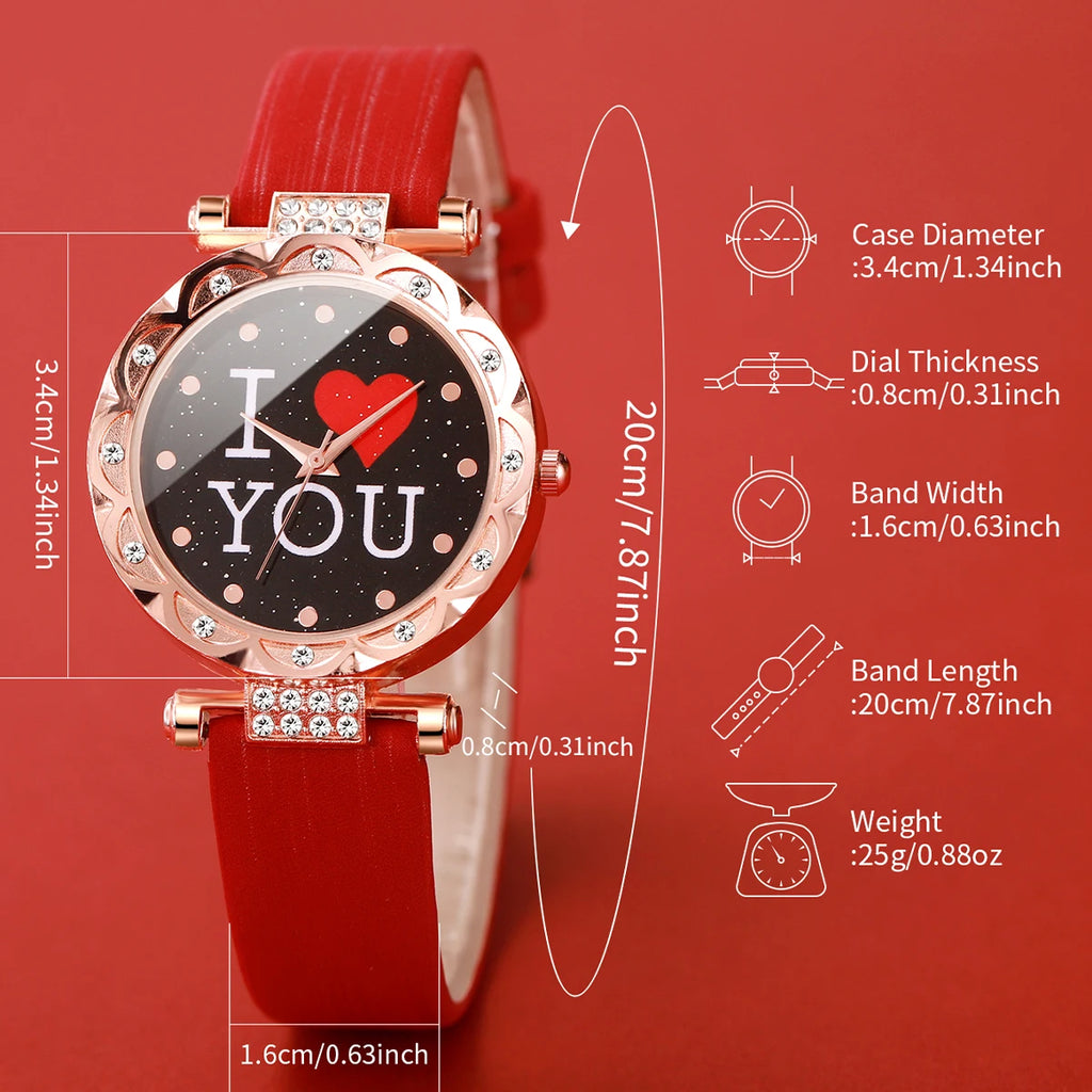 5 pçs/set moda feminina relógio strass pulseira de couro relógios de quartzo conjunto de jóias de diamante presente para a mãe