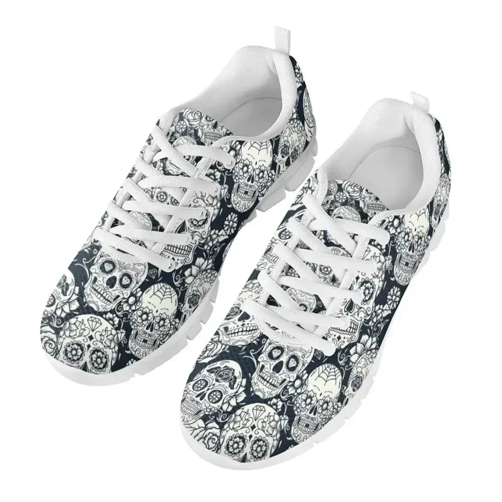 Sugar Skull Print Vulcanized Shoes For Men Casual Male Mesh Sneakers Breathable Men Flats Tenis Masculino