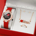 5 pçs/set moda feminina relógio strass pulseira de couro relógios de quartzo conjunto de jóias de diamante presente para a mãe