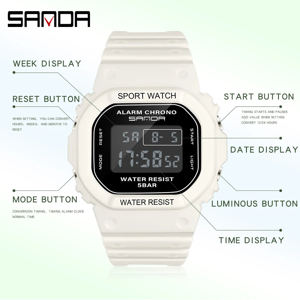 SANDA G Style Digital Watch Men Waterproof Ms Watch Sport Men Watches Boy Girl Electronic Clock Relogio Masculino Relógio Mulhe