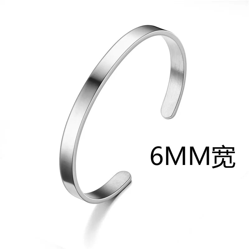 Simple Style 4mm/6mm/8mm Stainless Steel Open Bangle Unisex Unfading Not Allergic 3 Colors Charm Bracelet Leisure Pulseira Joias