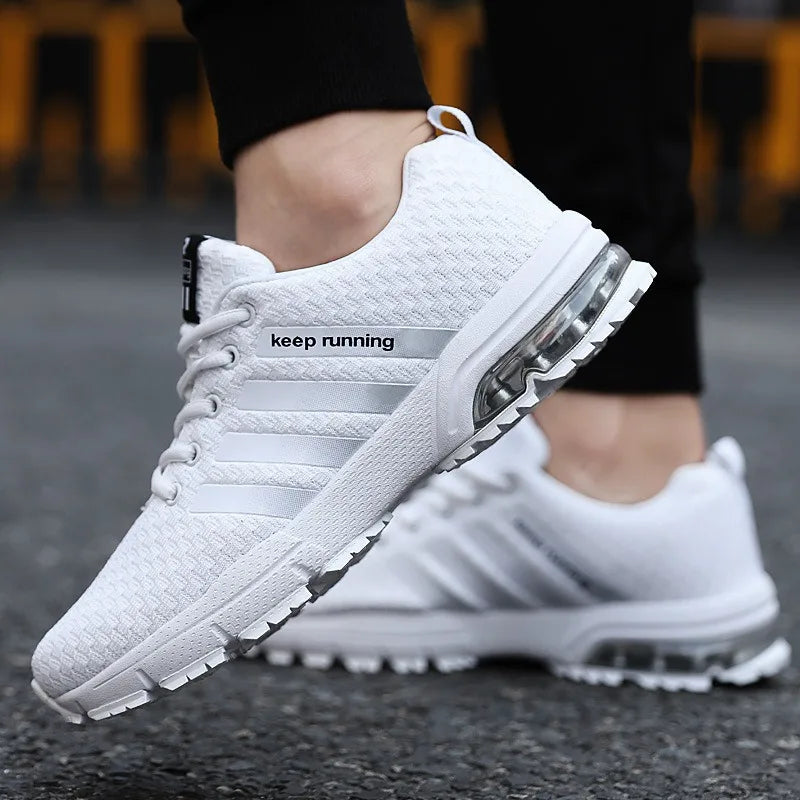 Men White Sneakers Shoes Breathable Anti Slip Hiking Shoes Low Top Air Cushioned Men's Running Shoes Casual Shoe Tenis Masculino