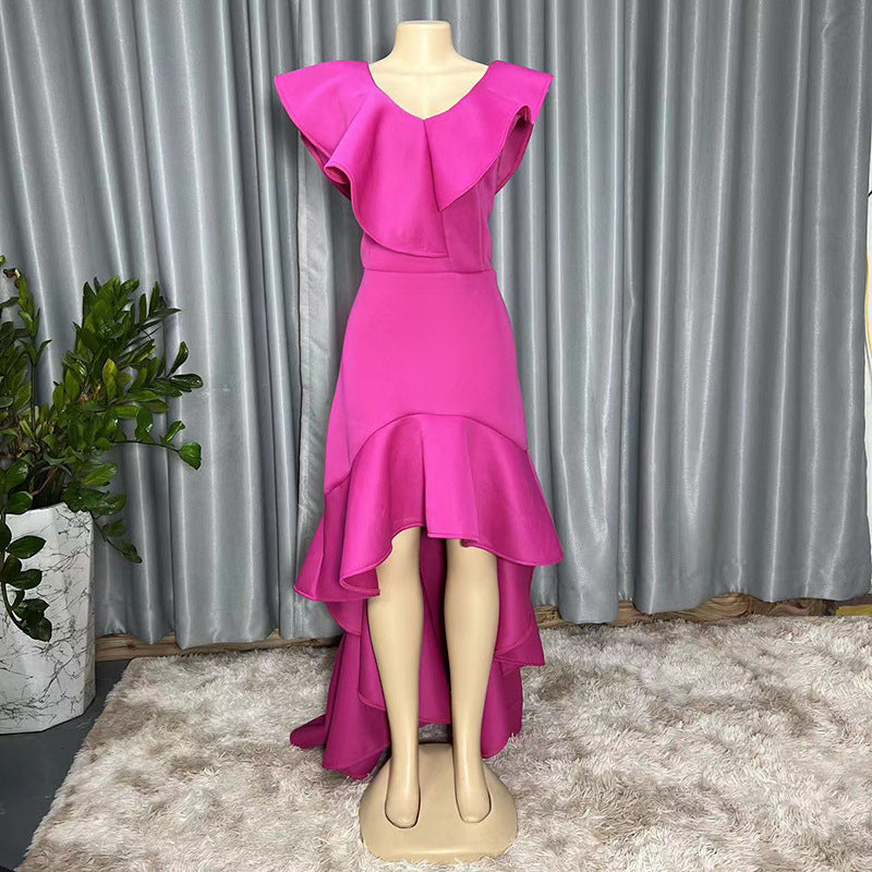 African Cross-border Source 2023 New Solid Color Loose Style Evening Dress Slim-fit Long Dress for Cross-border