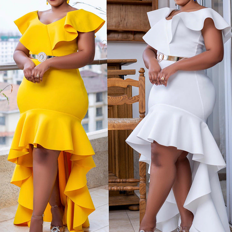 African Cross-border Source 2023 New Solid Color Loose Style Evening Dress Slim-fit Long Dress for Cross-border