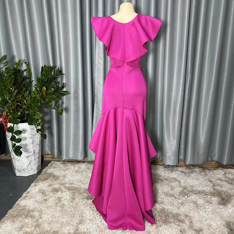 African Cross-border Source 2023 New Solid Color Loose Style Evening Dress Slim-fit Long Dress for Cross-border