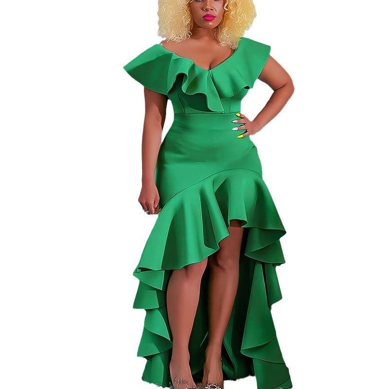 African Cross-border Source 2023 New Solid Color Loose Style Evening Dress Slim-fit Long Dress for Cross-border
