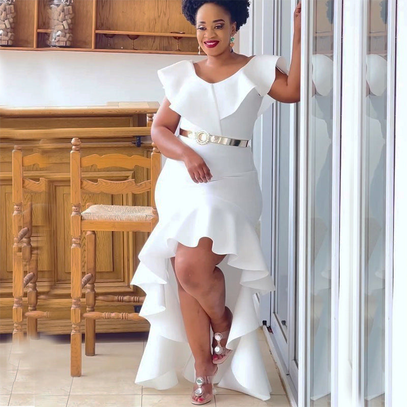 African Cross-border Source 2023 New Solid Color Loose Style Evening Dress Slim-fit Long Dress for Cross-border