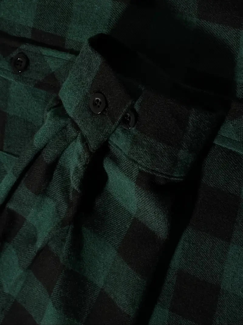 Camisas masculinas clássicas xadrez casual botão para baixo com capuz manga comprida bolsos duplos camisa com capuz jaqueta de flanela primavera outono topos