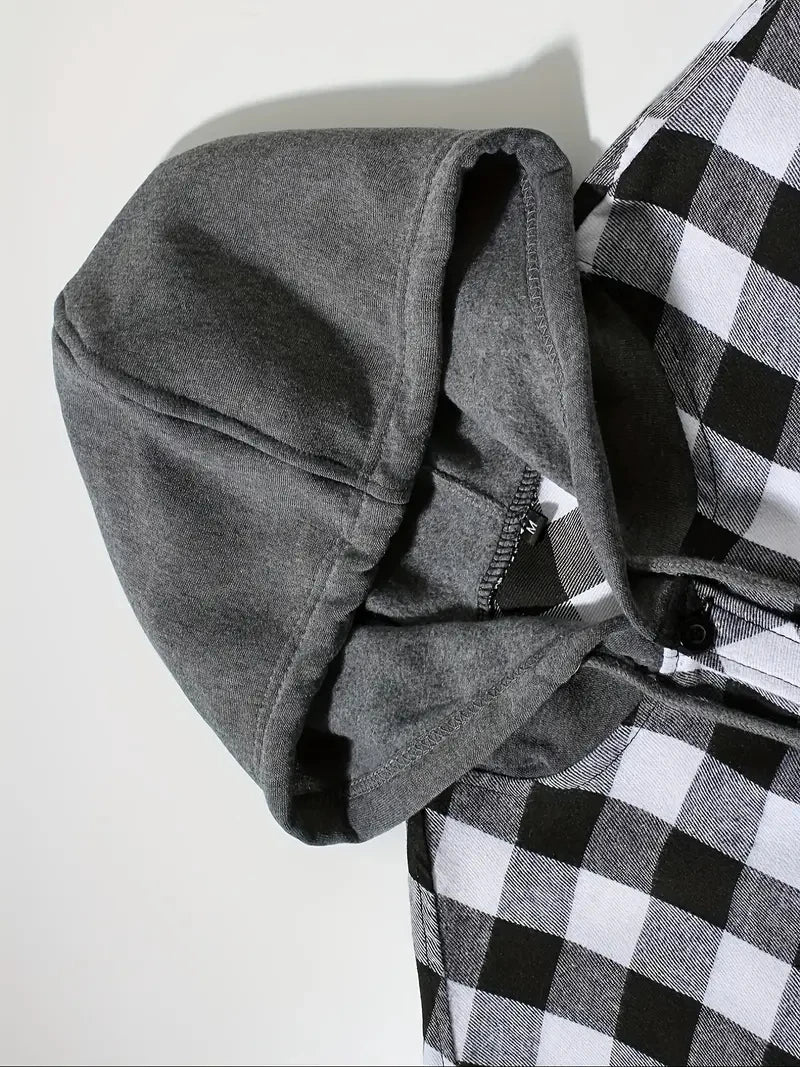 Camisas masculinas clássicas xadrez casual botão para baixo com capuz manga comprida bolsos duplos camisa com capuz jaqueta de flanela primavera outono topos