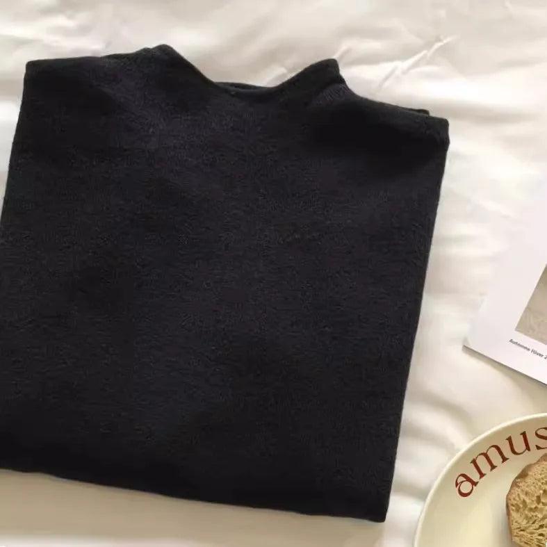 Camisola Feminina Casual Vintage de Malha Manga Comprida Gola Alta Lisa Moda Outono Inverno 2026