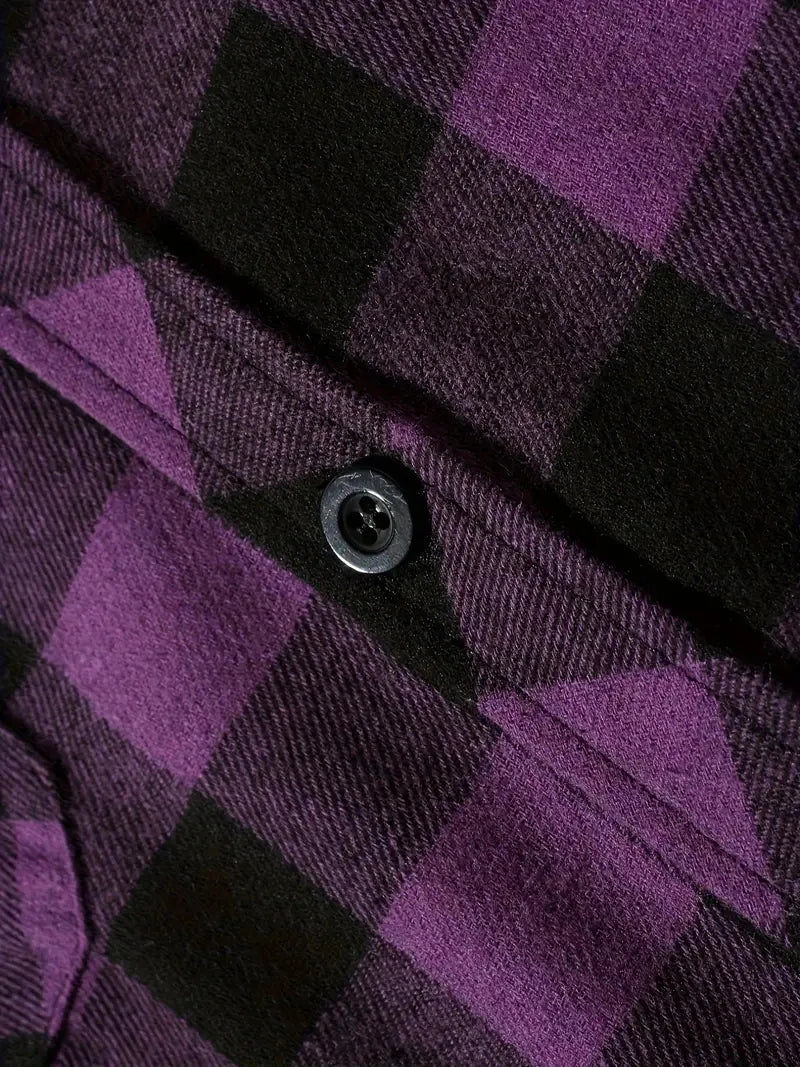 Camisas masculinas clássicas xadrez casual botão para baixo com capuz manga comprida bolsos duplos camisa com capuz jaqueta de flanela primavera outono topos