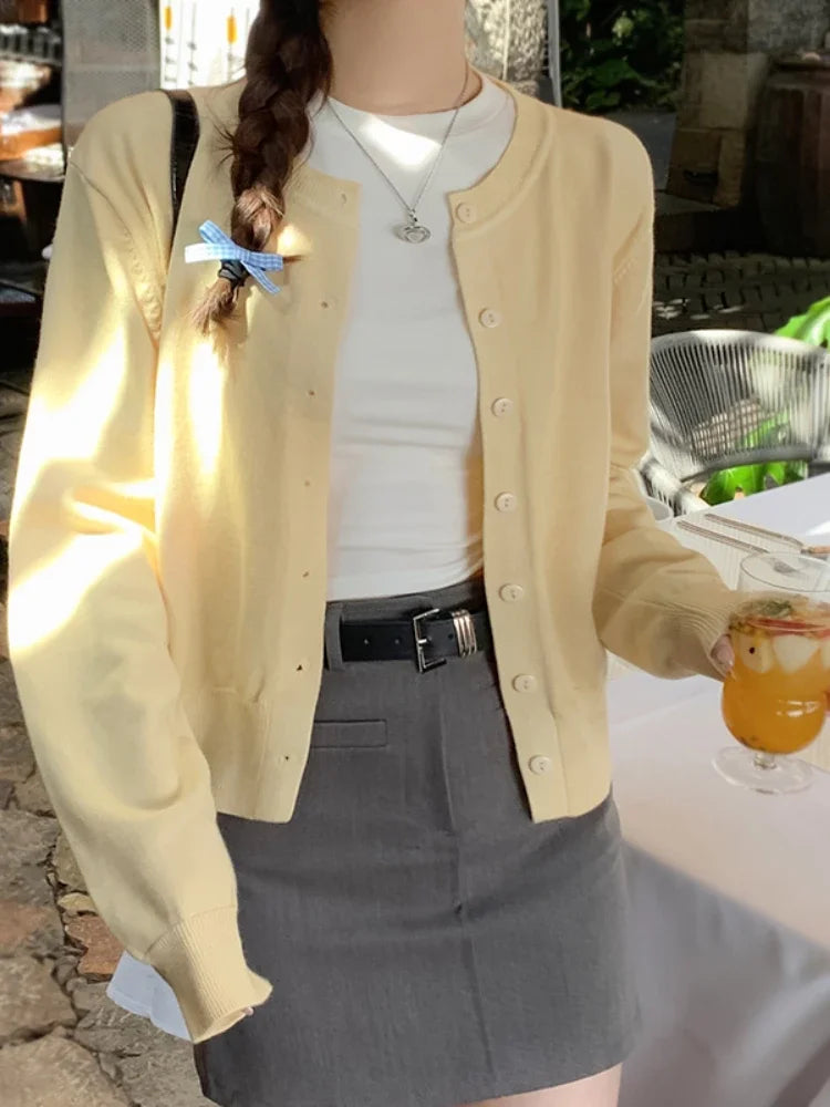 Cardigan feminino manga longa 2026 o pescoço botão para baixo malha senhora primavera outono malha único breasted cardigan suéteres