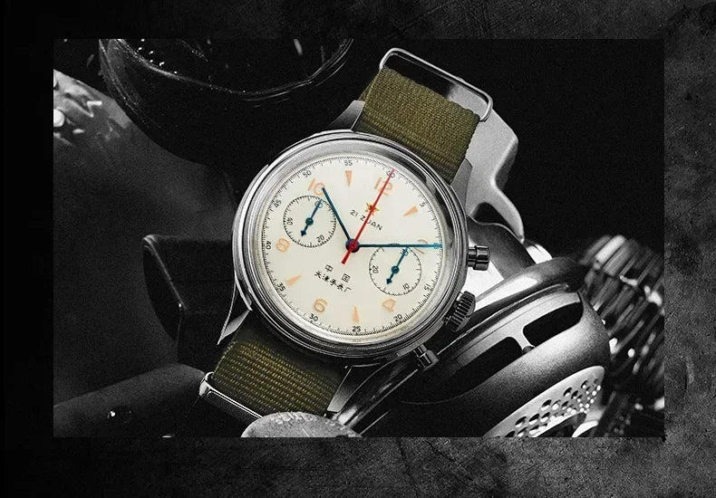Relógios para homem 1963 relógio piloto automático 42 mm impermeável retro quartzo cronógrafo relógio de vestuário vintage Translated with https://laratranslate.com