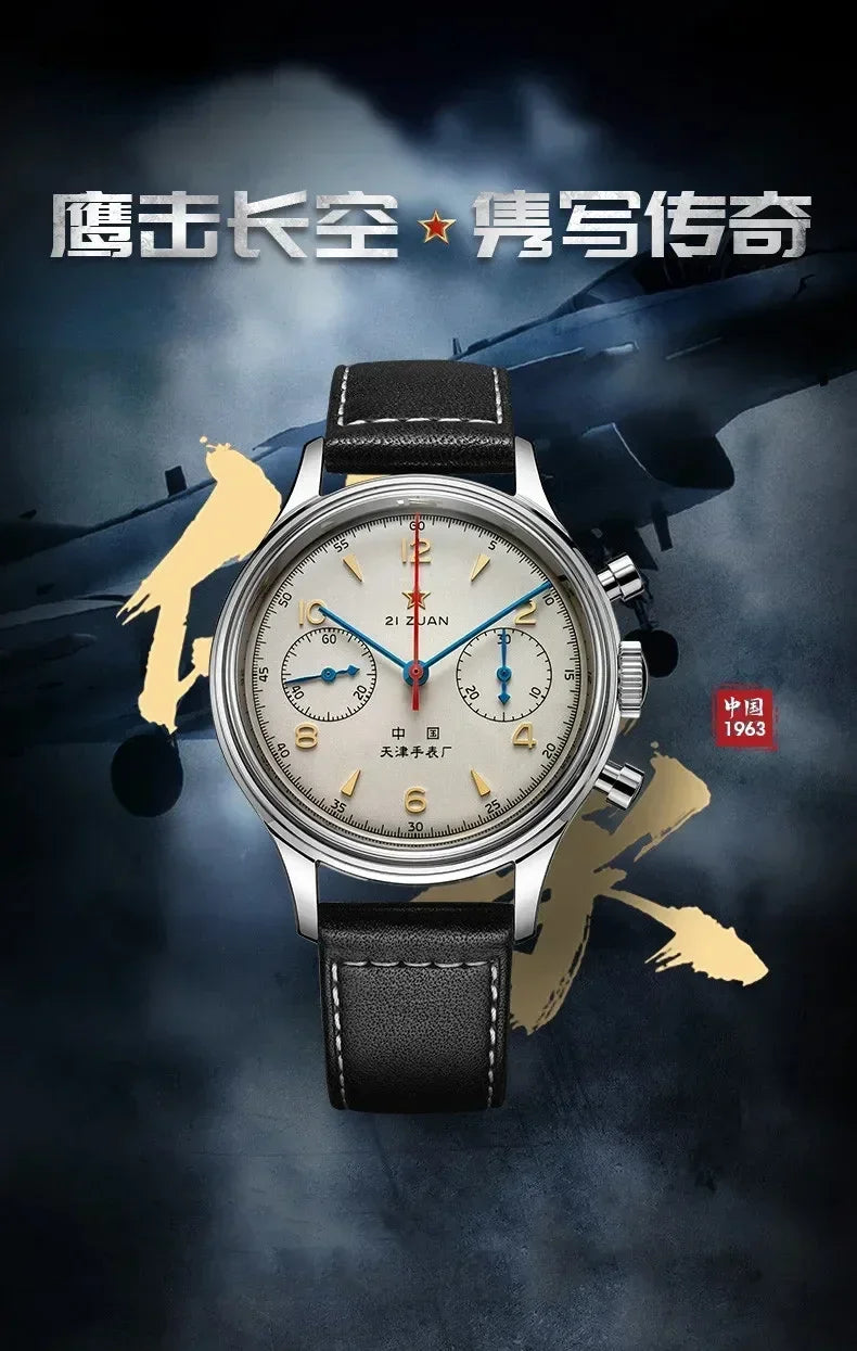 Relógios para homem 1963 relógio piloto automático 42 mm impermeável retro quartzo cronógrafo relógio de vestuário vintage Translated with https://laratranslate.com