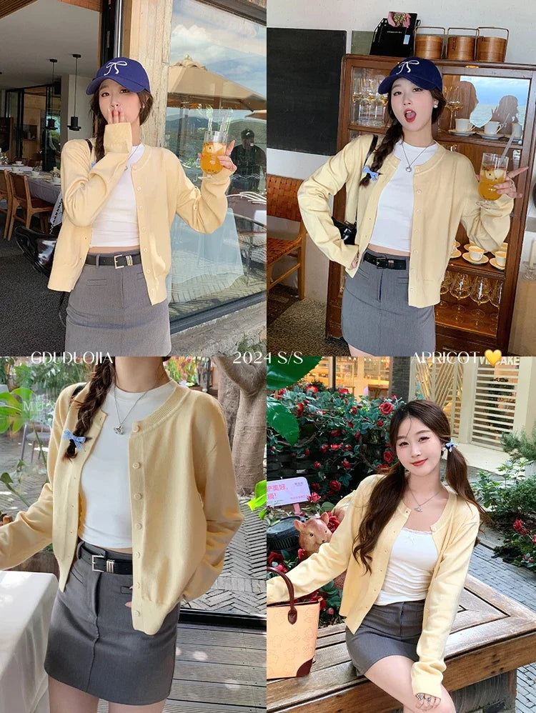 Cardigan feminino manga longa 2026 o pescoço botão para baixo malha senhora primavera outono malha único breasted cardigan suéteres