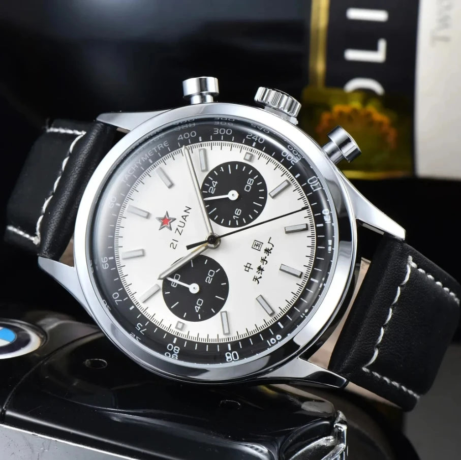 Relógios para homem 1963 relógio piloto automático 42 mm impermeável retro quartzo cronógrafo relógio de vestuário vintage Translated with https://laratranslate.com