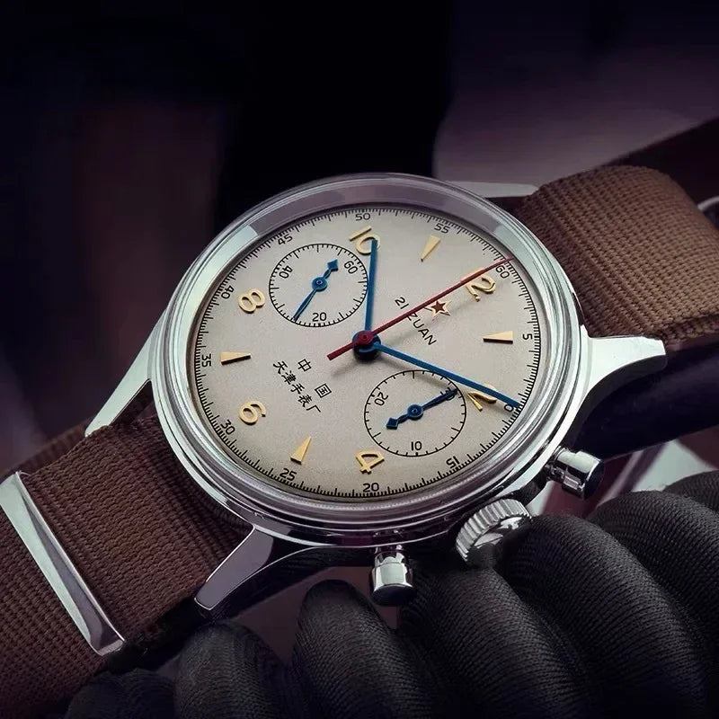 Relógios para homem 1963 relógio piloto automático 42 mm impermeável retro quartzo cronógrafo relógio de vestuário vintage Translated with https://laratranslate.com