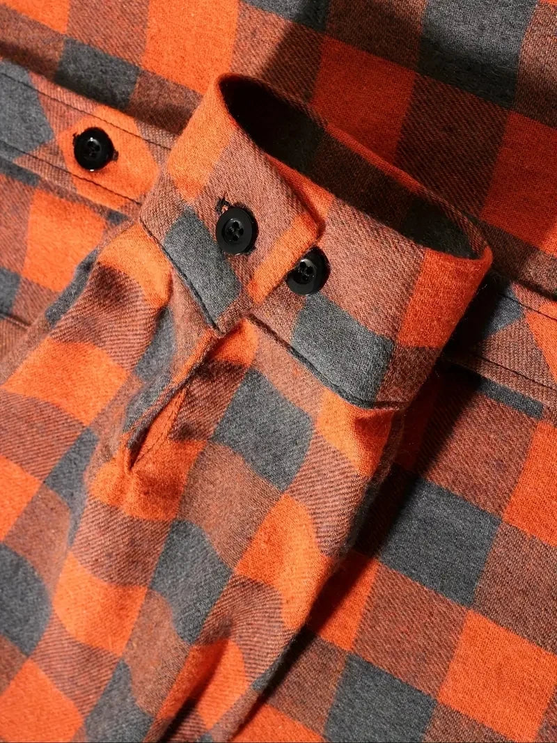 Camisas masculinas clássicas xadrez casual botão para baixo com capuz manga comprida bolsos duplos camisa com capuz jaqueta de flanela primavera outono topos