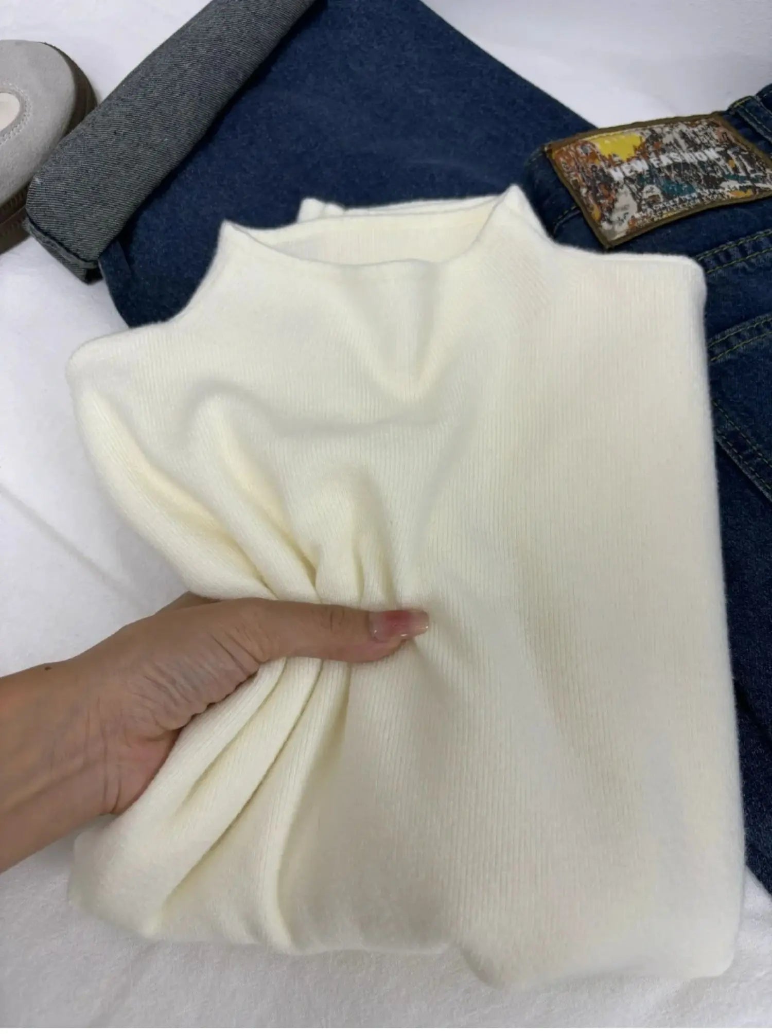 Suéter Feminino Casual Vintage de Tricô Manga Longa Gola Alta Liso Moda Outono Inverno 2026