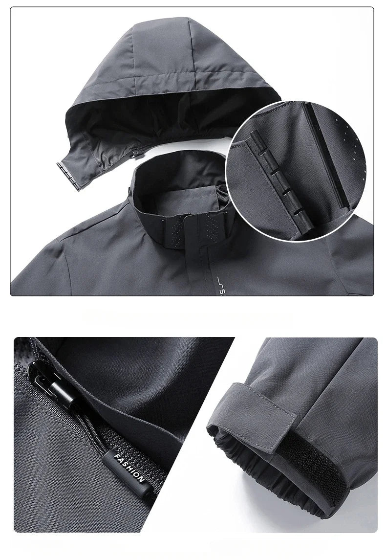 Jaqueta de chuva impermeável masculina leve exterior com capuz capa de chuva ao ar livre caminhadas jaqueta à prova de vento escalada jaquetas ao ar livre