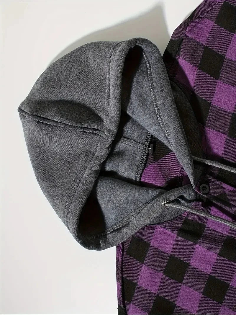 Camisas masculinas clássicas xadrez casual botão para baixo com capuz manga comprida bolsos duplos camisa com capuz jaqueta de flanela primavera outono topos