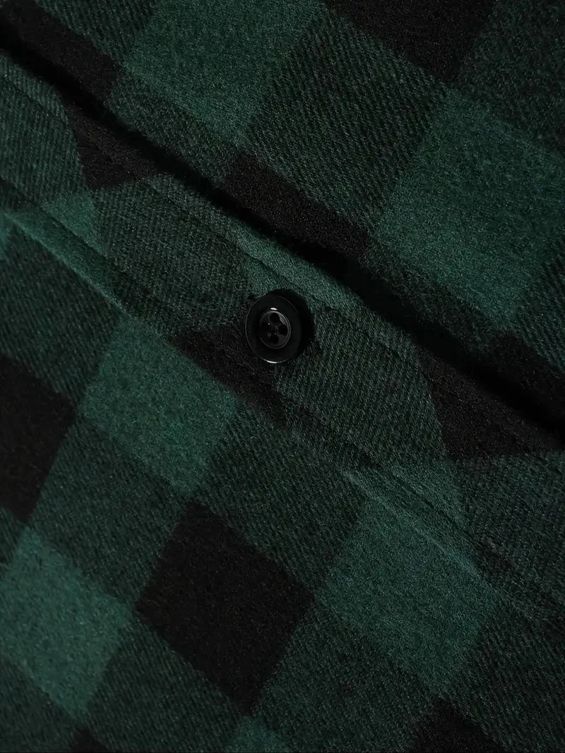 Camisas masculinas clássicas xadrez casual botão para baixo com capuz manga comprida bolsos duplos camisa com capuz jaqueta de flanela primavera outono topos