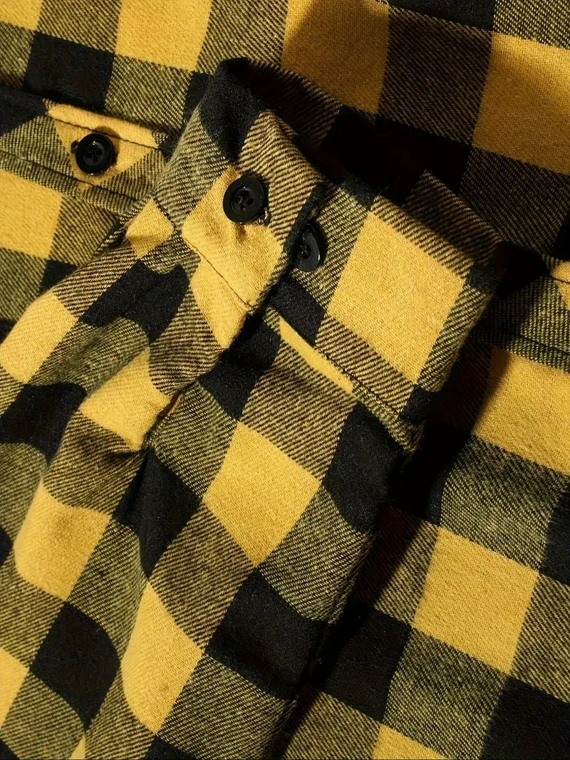 Camisas masculinas clássicas xadrez casual botão para baixo com capuz manga comprida bolsos duplos camisa com capuz jaqueta de flanela primavera outono topos