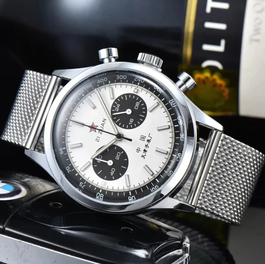 Relógios para homem 1963 relógio piloto automático 42 mm impermeável retro quartzo cronógrafo relógio de vestuário vintage Translated with https://laratranslate.com