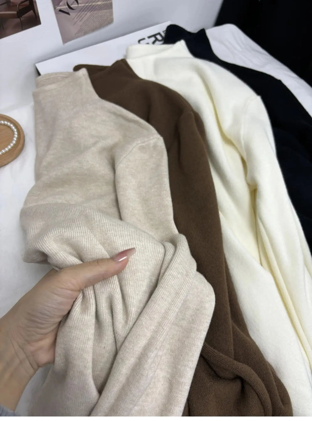 Suéter Feminino Casual Vintage de Tricô Manga Longa Gola Alta Liso Moda Outono Inverno 2026
