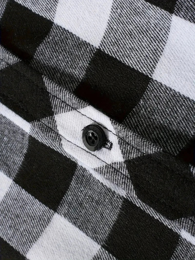 Camisas masculinas clássicas xadrez casual botão para baixo com capuz manga comprida bolsos duplos camisa com capuz jaqueta de flanela primavera outono topos