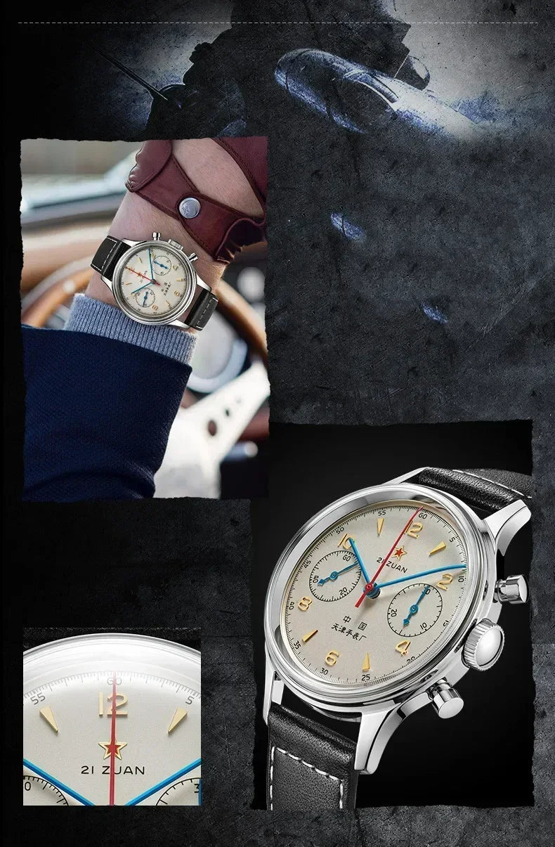 Relógios para homem 1963 relógio piloto automático 42 mm impermeável retro quartzo cronógrafo relógio de vestuário vintage Translated with https://laratranslate.com