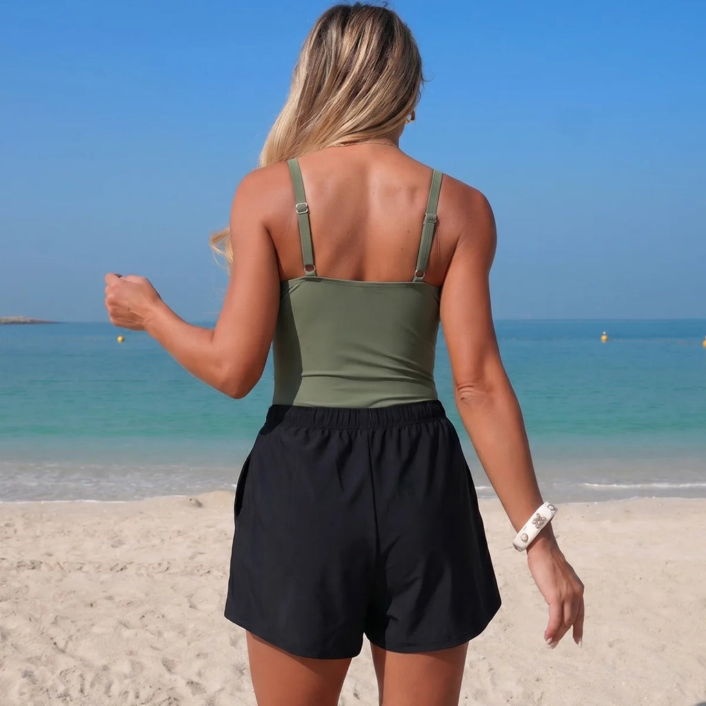 2026 mulheres um pedaço maiô sólido feminino banho esporte praia maiô beachwear