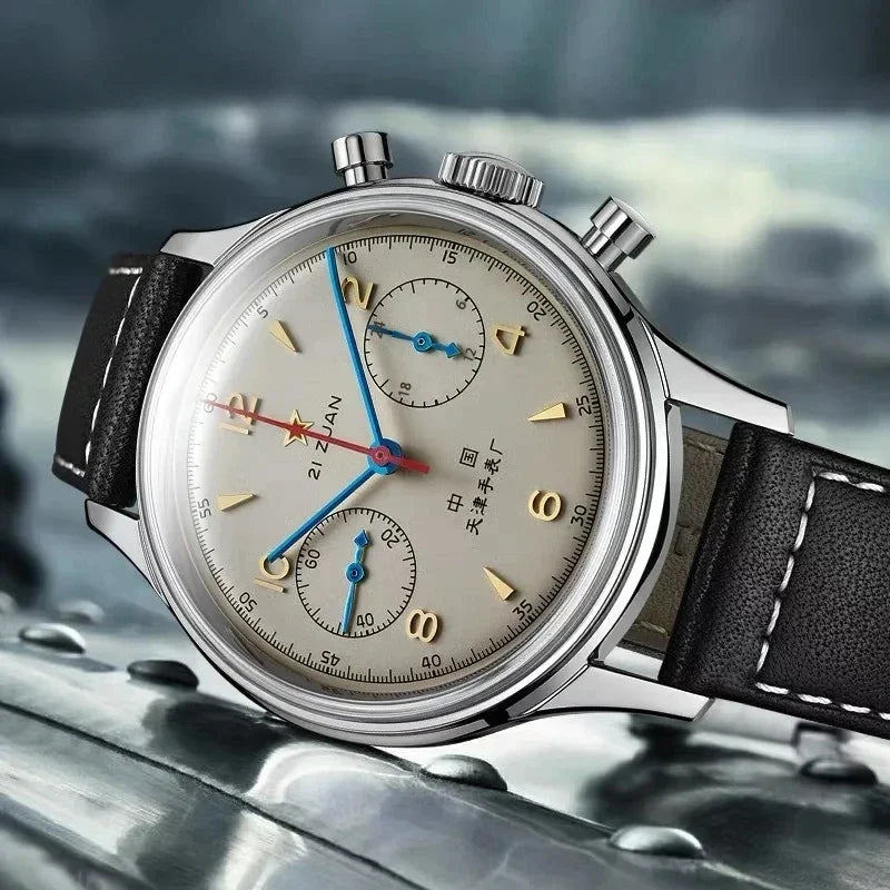 Relógios para homem 1963 relógio piloto automático 42 mm impermeável retro quartzo cronógrafo relógio de vestuário vintage Translated with https://laratranslate.com