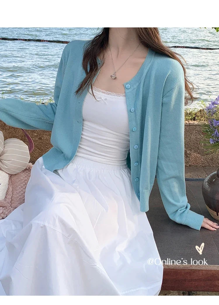 Cardigan feminino manga longa 2026 o pescoço botão para baixo malha senhora primavera outono malha único breasted cardigan suéteres