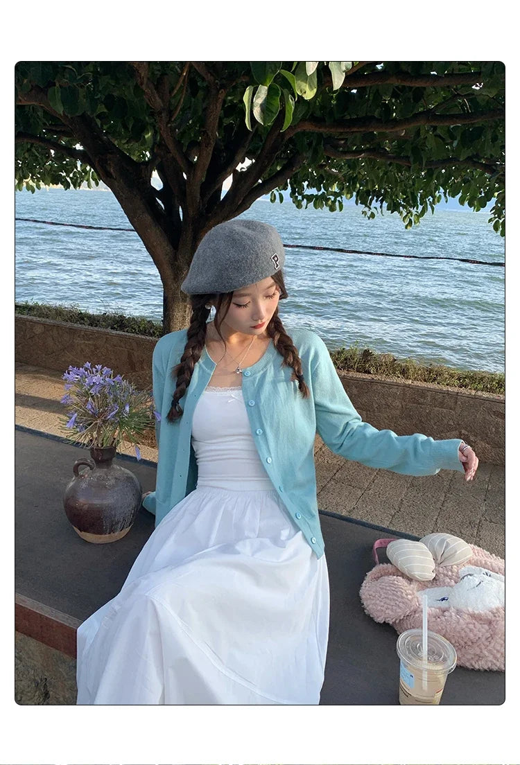 Cardigan feminino manga longa 2026 o pescoço botão para baixo malha senhora primavera outono malha único breasted cardigan suéteres