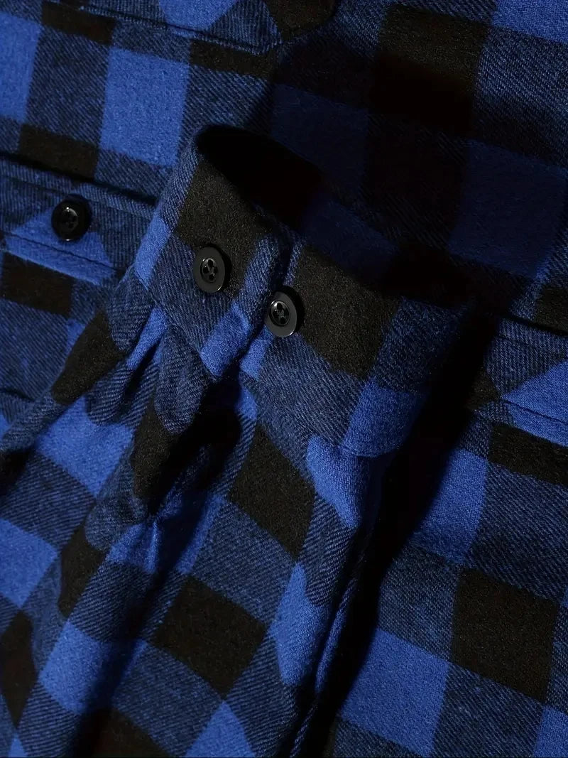 Camisas masculinas clássicas xadrez casual botão para baixo com capuz manga comprida bolsos duplos camisa com capuz jaqueta de flanela primavera outono topos