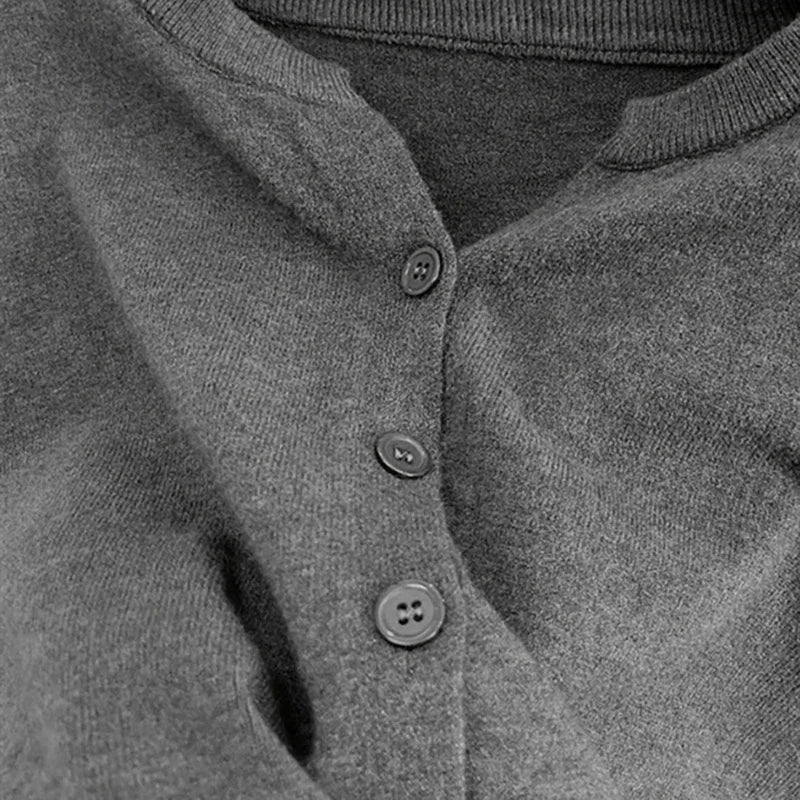 Nova Moda 2026 Suéter Feminino de Cashmere Curto Solto de Tricô com Forro de Lã, Gola Redonda, Quente, Estilo Coreano Casual