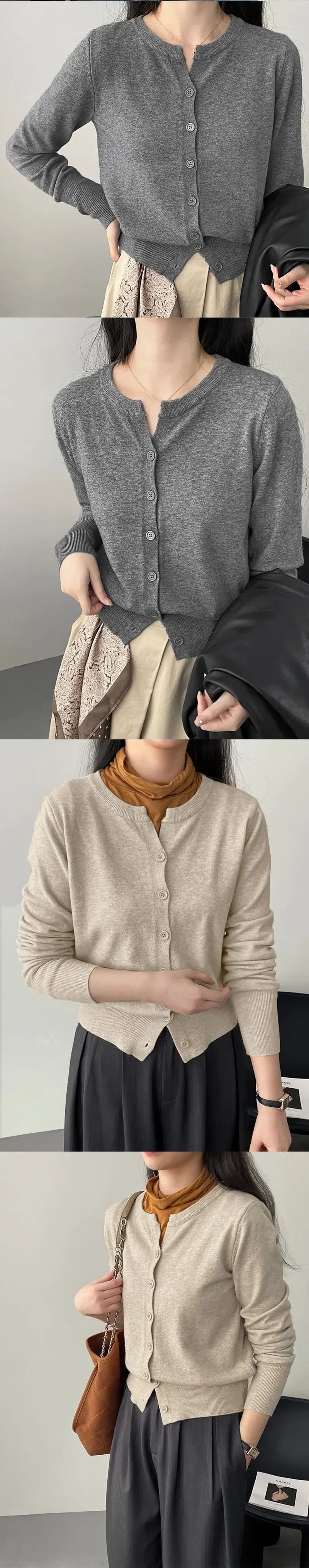 Nova Moda 2026 Suéter Feminino de Cashmere Curto Solto de Tricô com Forro de Lã, Gola Redonda, Quente, Estilo Coreano Casual