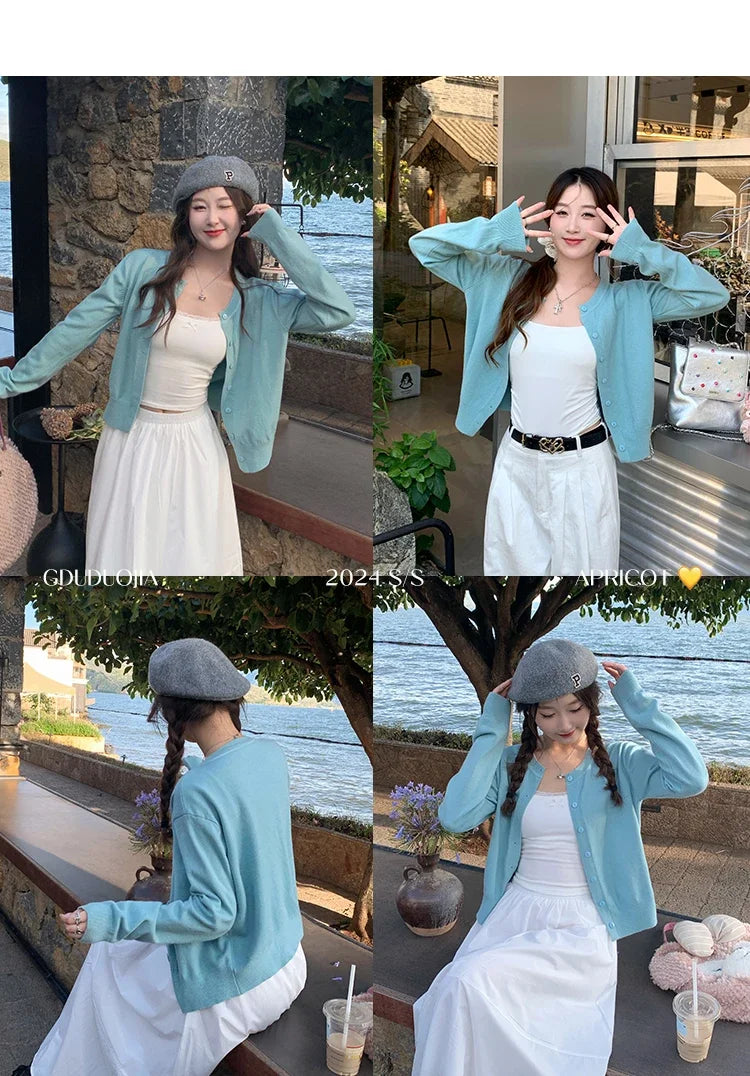 Cardigan feminino manga longa 2026 o pescoço botão para baixo malha senhora primavera outono malha único breasted cardigan suéteres