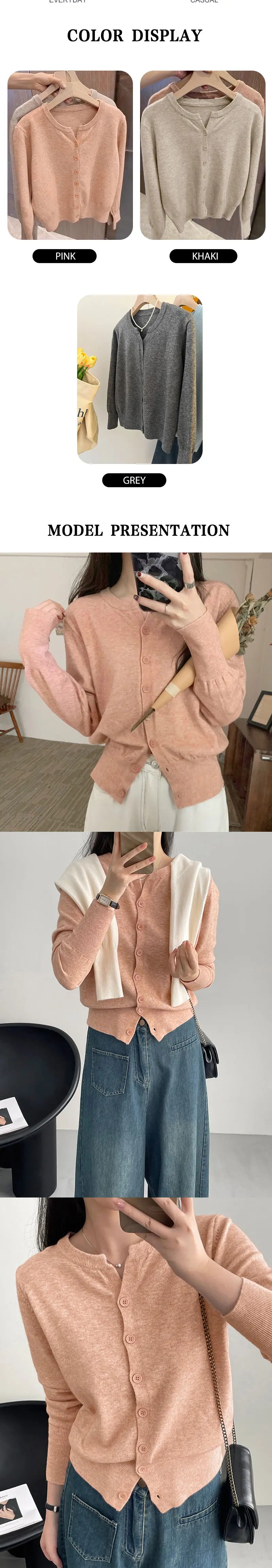 Nova Moda 2026 Suéter Feminino de Cashmere Curto Solto de Tricô com Forro de Lã, Gola Redonda, Quente, Estilo Coreano Casual