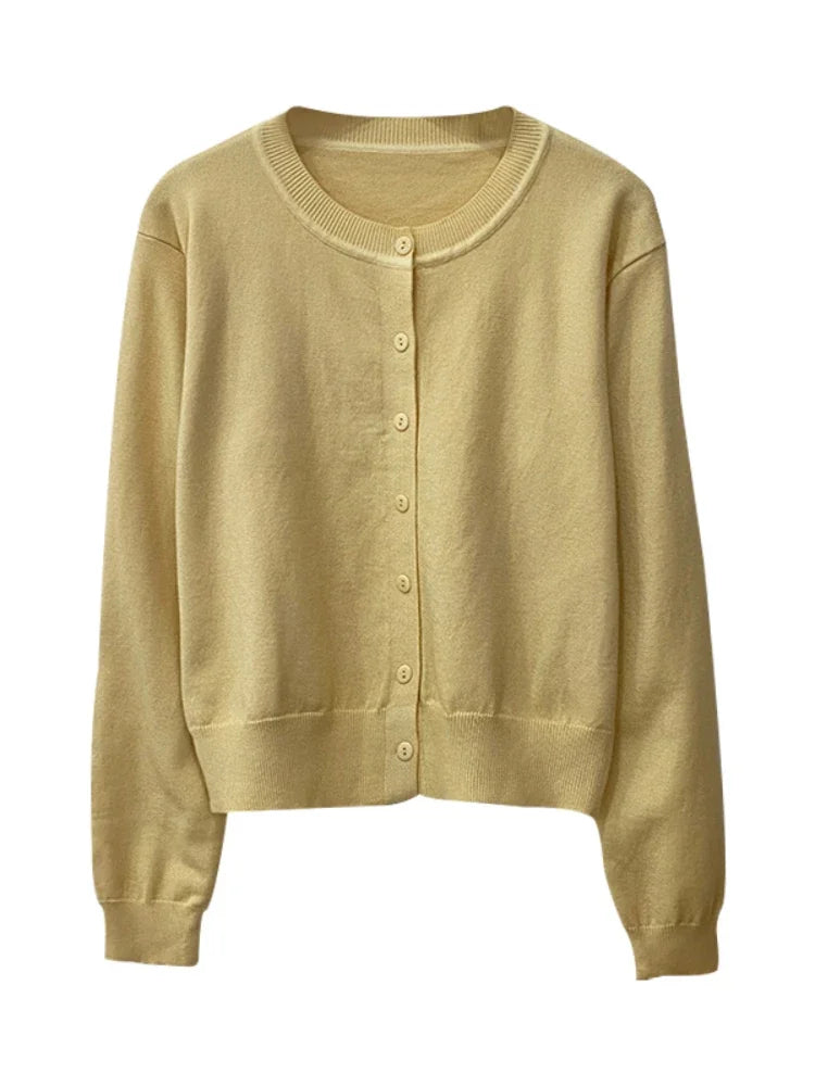 Cardigan feminino manga longa 2026 o pescoço botão para baixo malha senhora primavera outono malha único breasted cardigan suéteres