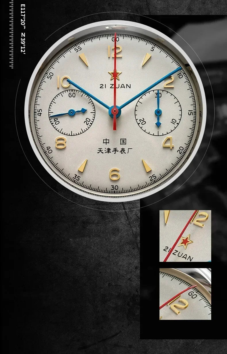 Relógios para homem 1963 relógio piloto automático 42 mm impermeável retro quartzo cronógrafo relógio de vestuário vintage Translated with https://laratranslate.com