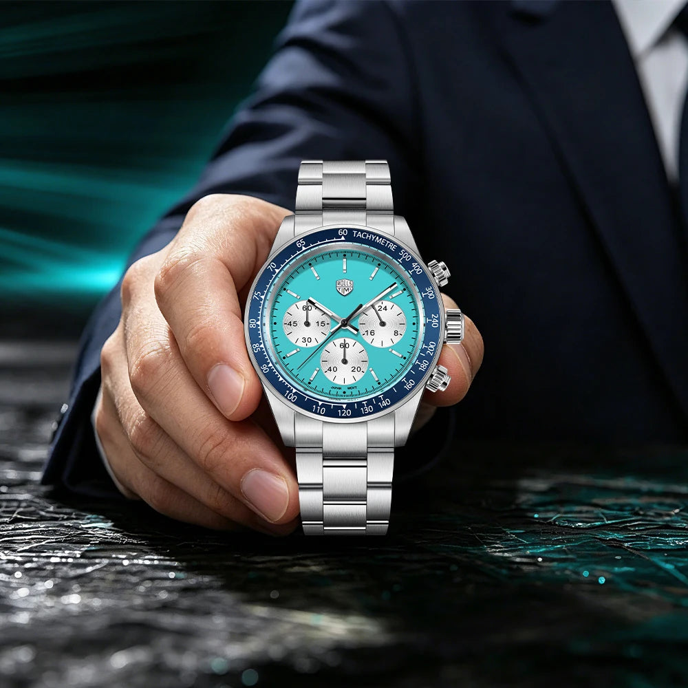 2026 ROLLS TIMI Men's Watch Top Fashion Men's Quartz Watch Luxury Sapphire VK63 Chronograph Sports Waterproof Relógios Masculino