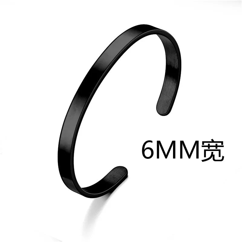 Simple Style 4mm/6mm/8mm Stainless Steel Open Bangle Unisex Unfading Not Allergic 3 Colors Charm Bracelet Leisure Pulseira Joias