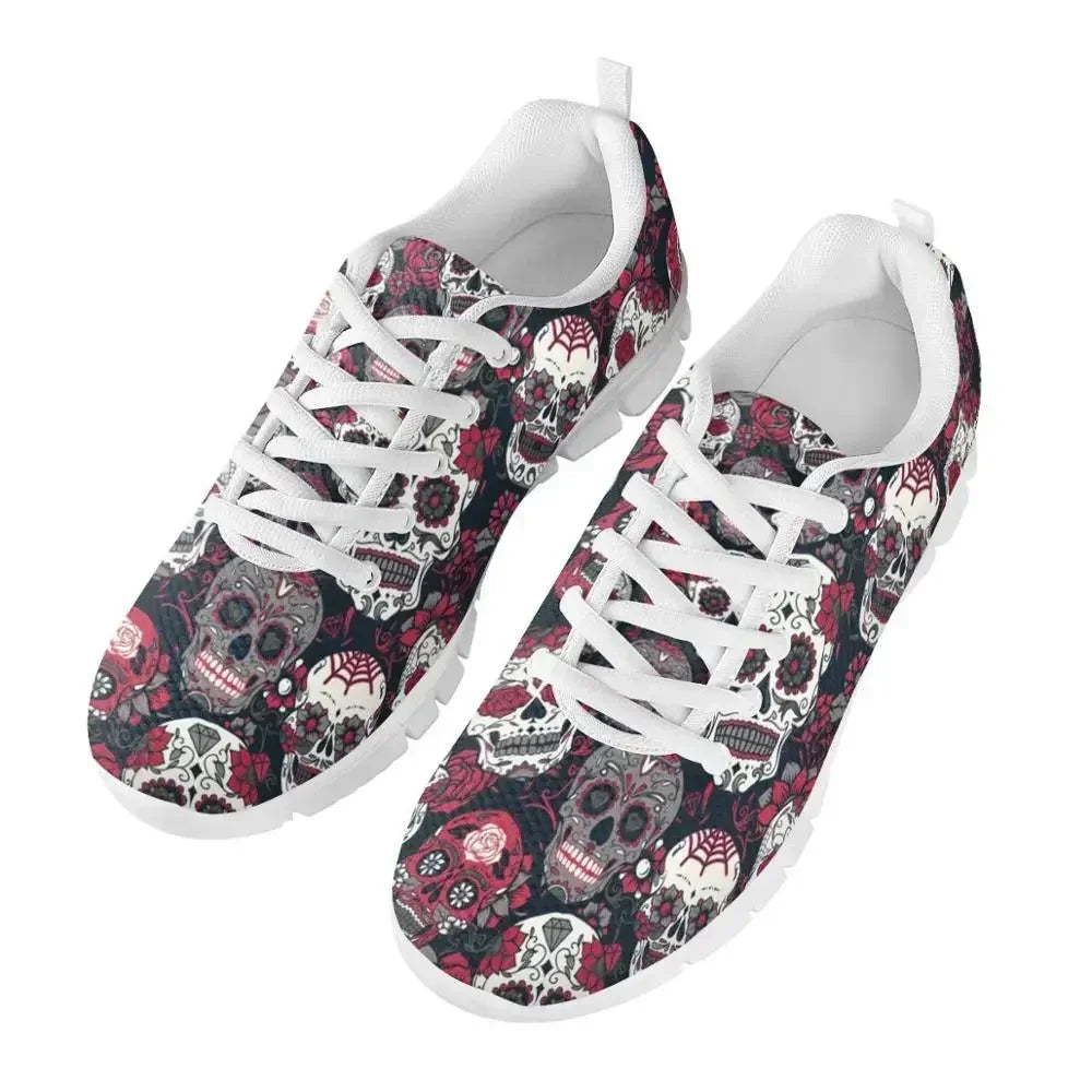 Sugar Skull Print Vulcanized Shoes For Men Casual Male Mesh Sneakers Breathable Men Flats Tenis Masculino