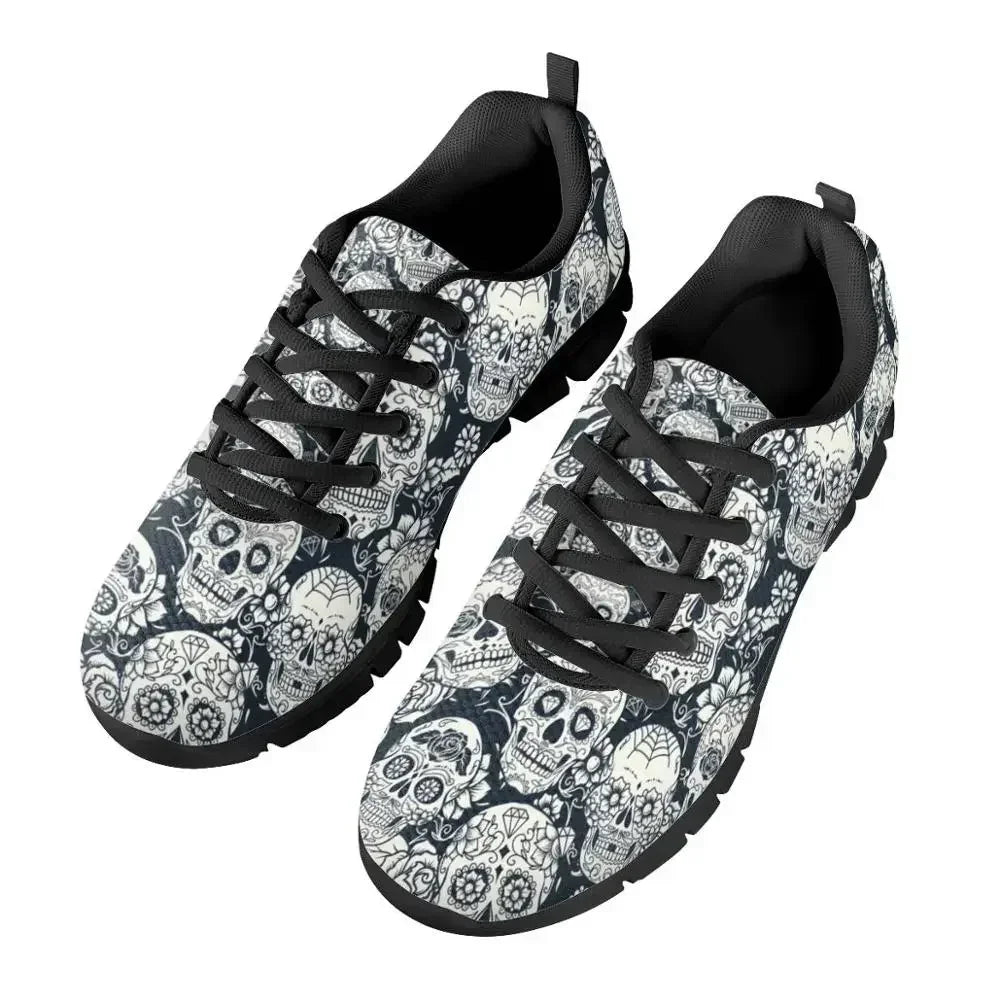 Sugar Skull Print Vulcanized Shoes For Men Casual Male Mesh Sneakers Breathable Men Flats Tenis Masculino