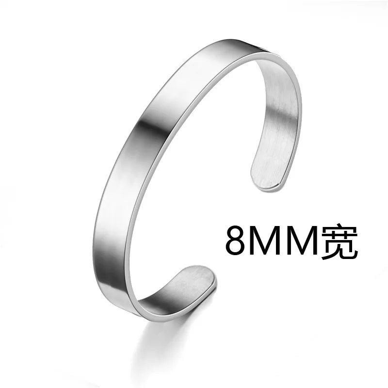 Simple Style 4mm/6mm/8mm Stainless Steel Open Bangle Unisex Unfading Not Allergic 3 Colors Charm Bracelet Leisure Pulseira Joias